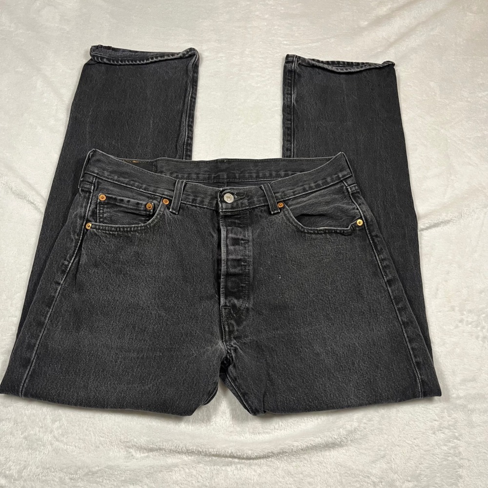 Levi's 501 R Only Jeans 32x34 Black Faded Button Fly Original Fit Straight Denim